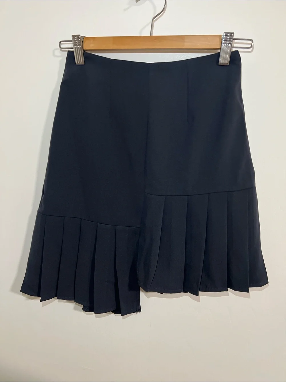 VILA Black Asymmetric Pleated Mini Skirt